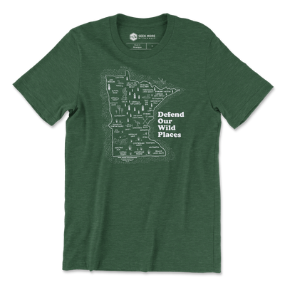 Defend Minnesota's Wild Places T-shirt - Heather Forest - Seek More Wilderness