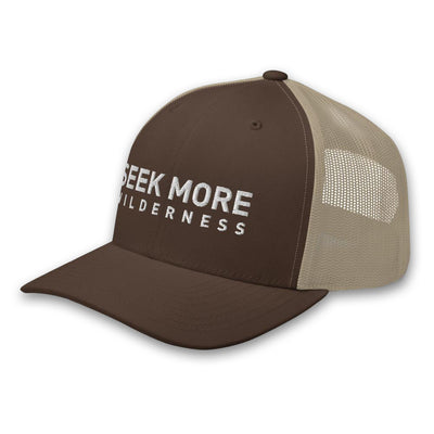 Seek More Wilderness Trucker Hat Khaki Brown Side