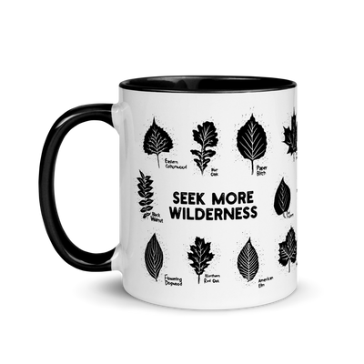 Black Tree Leaves Mug Front - Seek More Wilderness
