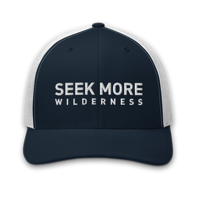 Seek More Wilderness Trucker Hat Navy White